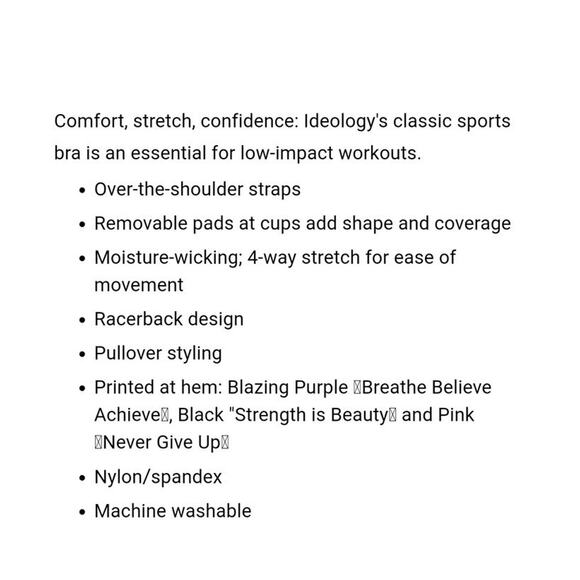 Ideology Sports Bra Bralette Low-Impact Racerback Black Small - Picture 3 of 7